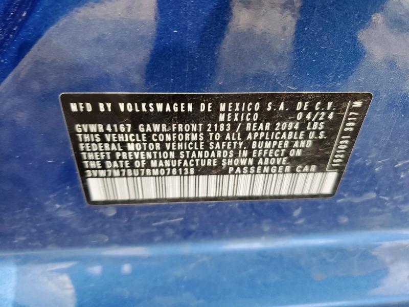 3VW7M7BU7RM076138 - 2024 VOLKSWAGEN JETTA SE 蓝色 照片 12