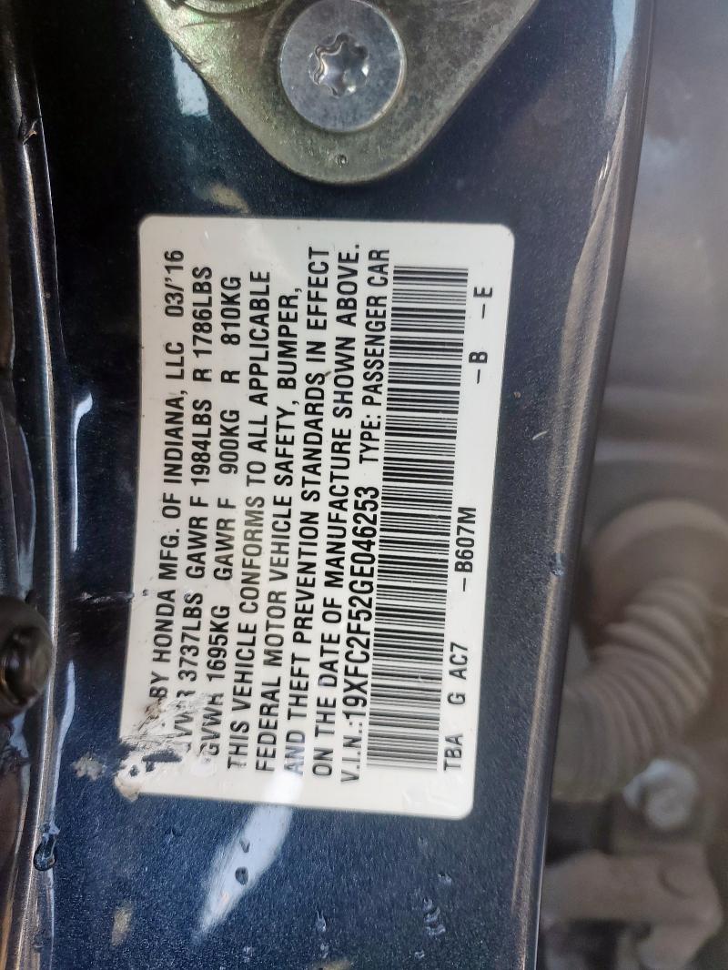 19XFC2F52GE046253 - 2016 HONDA CIVIC LX BLUE photo 12