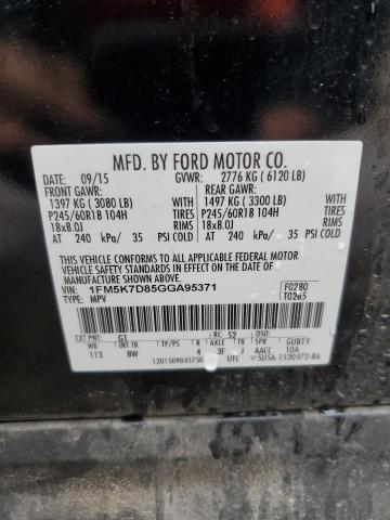 1FM5K7D85GGA95371 - 2016 FORD EXPLORER XLT BLACK photo 14