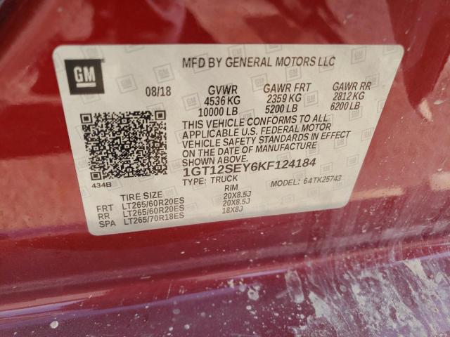 1GT12SEY6KF124184 - 2019 GMC SIERRA K2500 DENALI MAROON photo 12