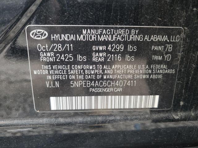 5NPEB4AC6CH407411 - 2012 HYUNDAI SONATA GLS BLACK photo 13