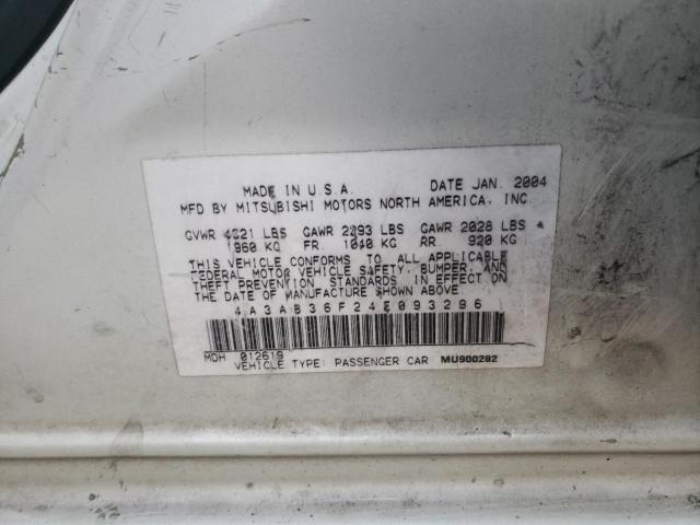 4A3AB36F24E093296 - 2004 MITSUBISHI GALANT ES MEDIUM WHITE photo 10