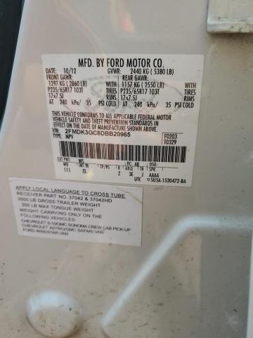 2FMDK3GC8DBB20965 - 2013 FORD EDGE SE WHITE photo 12