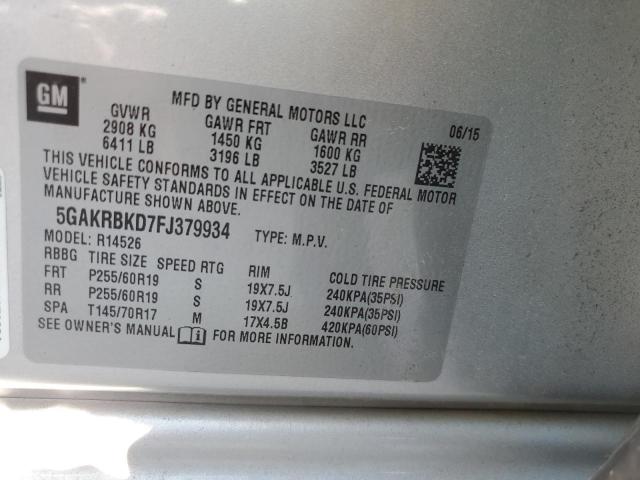 5GAKRBKD7FJ379934 - 2015 BUICK ENCLAVE SILVER photo 14