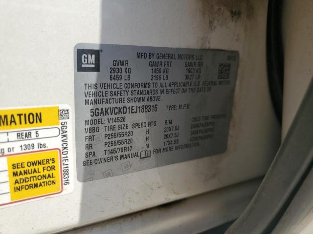 5GAKVCKD1EJ188316 - 2014 BUICK ENCLAVE WHITE photo 13