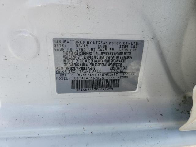 3N1CN7AP3KL875049 - 2019 NISSAN VERSA S 白色 照片 12