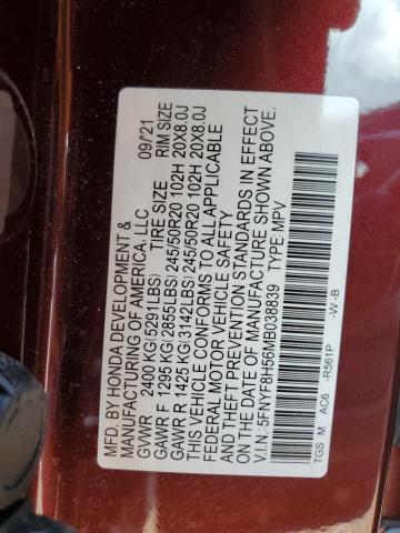 5FNYF8H56MB038839 - 2021 HONDA PASSPORT EXL 勃艮第红 照片 13