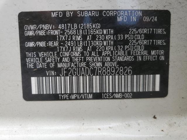 JF2GUADC7R8892826 - 2024 SUBARU CROSSTREK PREMIUM თეთრი ფოტო 13