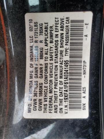 19XFA1F61AE041495 - 2010 HONDA CIVIC LX-S Սև լուսանկար 13