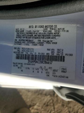 3FAHP0KC2BR286657 - 2011 FORD FUSION SPORT WHITE photo 10