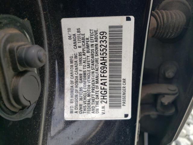 2HGFA1F69AH552359 - 2010 HONDA CIVIC LX-S შავი ფოტო 13