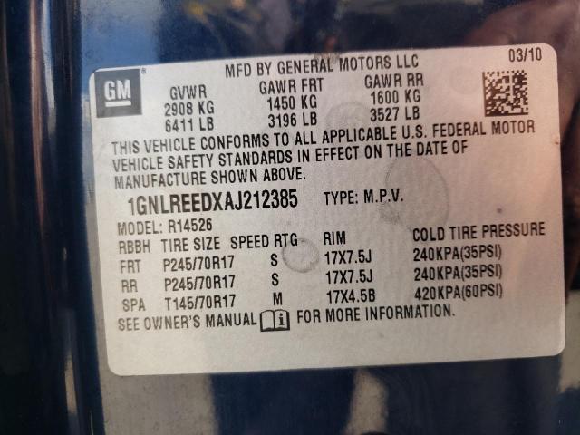 1GNLREEDXAJ212385 - 2010 CHEVROLET TRAVERSE LS BLUE photo 10