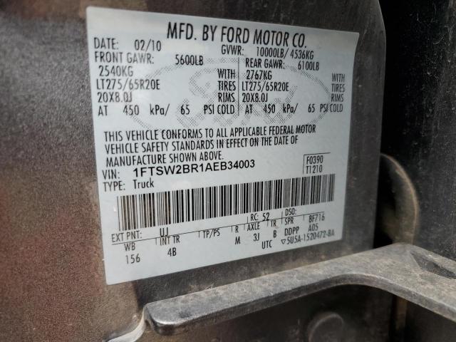 1FTSW2BR1AEB34003 - 2010 FORD F250 SUPER DUTY CHARCOAL photo 12