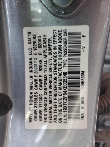 19XFC2F84KE035340 - 2019 HONDA CIVIC SPORT SILVER photo 13