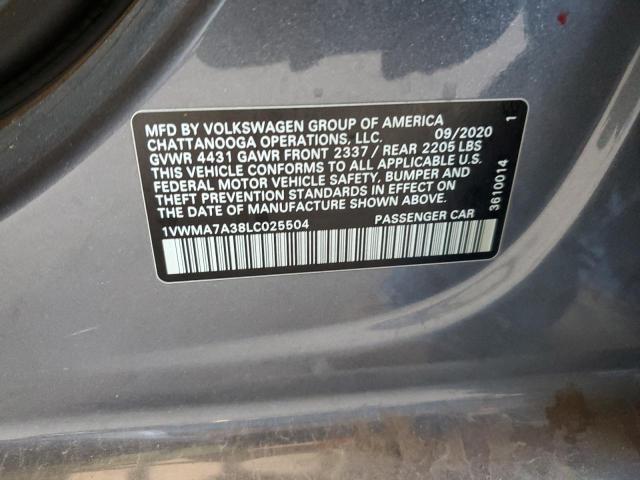1VWMA7A38LC025504 - 2020 VOLKSWAGEN PASSAT R-LINE Графитовый фото 13