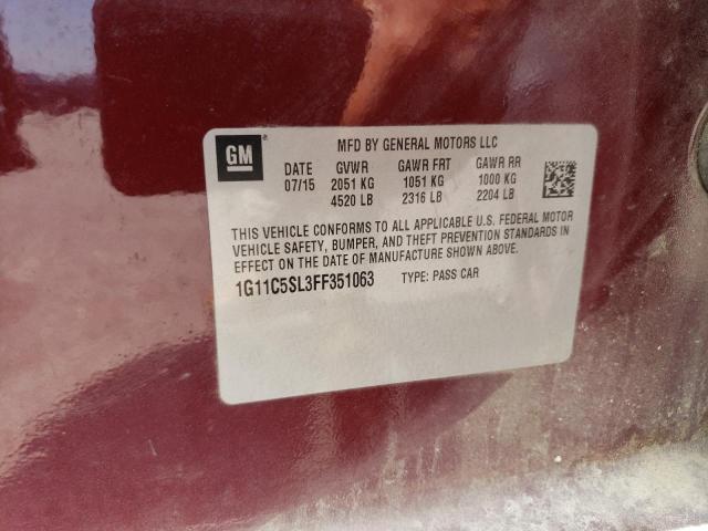 1G11C5SL3FF351063 - 2015 CHEVROLET MALIBU 1LT BURGUNDY photo 12