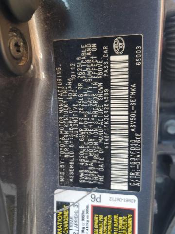 4T4BF1FK3CR264589 - 2012 TOYOTA CAMRY BASE CHARCOAL photo 12