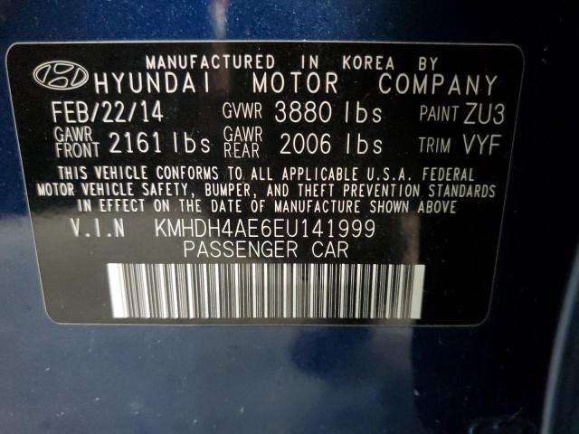 KMHDH4AE6EU141999 - 2014 HYUNDAI ELANTRA SE BLUE photo 10