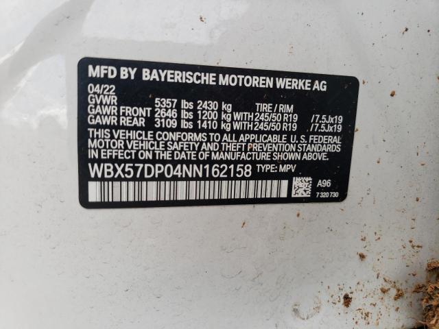 WBX57DP04NN162158 - 2022 BMW X3 XDRIVE30I WHITE photo 12