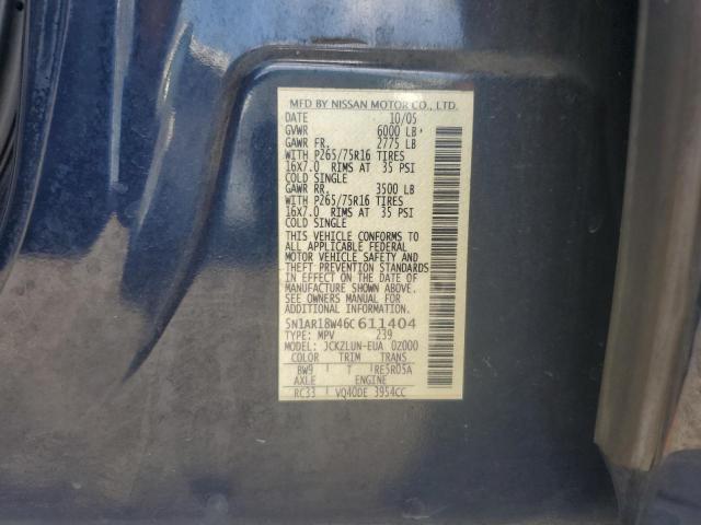 5N1AR18W46C611404 - 2006 NISSAN PATHFINDER LE BLUE photo 12