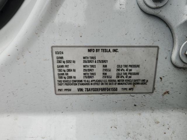 7SAYGDEF6RF041558 - 2024 TESLA MODEL Y WHITE photo 13