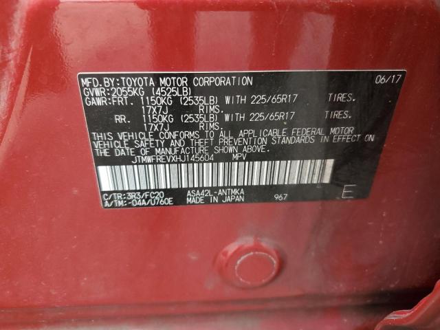 JTMWFREVXHJ145604 - 2017 TOYOTA RAV4 XLE RED photo 12