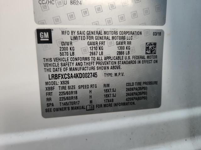 LRBFXCSA4KD002745 - 2019 BUICK ENVISION ESSENCE WHITE photo 14