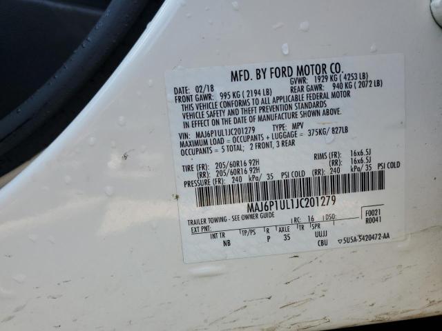 MAJ6P1UL1JC201279 - 2018 FORD ECOSPORT SE WHITE photo 13