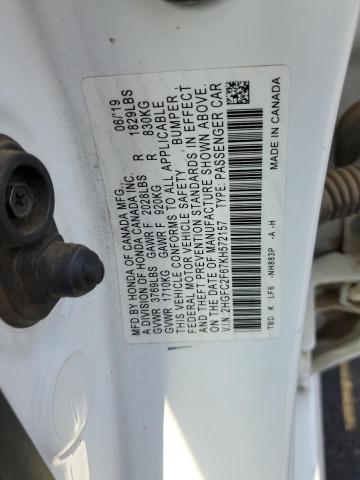2HGFC2F67KH572157 - 2019 HONDA CIVIC LX WHITE photo 12