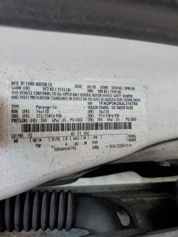 1FADP3K29JL316760 - 2018 FORD FOCUS SE WHITE photo 13