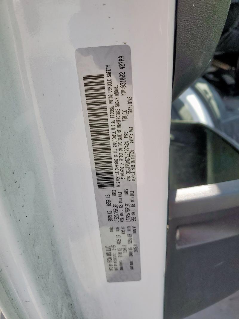 3C6TRVAG7LE127424 - 2020 RAM PROMASTER 1500 STANDARD WHITE photo 14