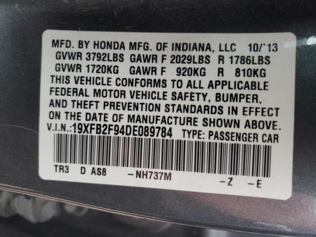 19XFB2F94DE089784 - 2013 HONDA CIVIC EXL ნაცრისფერი ფოტო 13