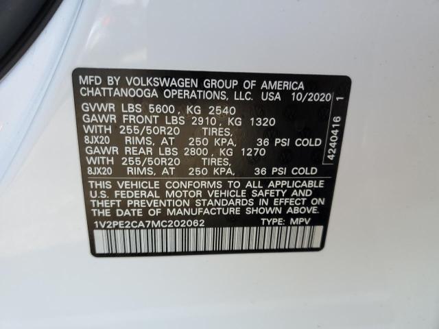 1V2PE2CA7MC202062 - 2021 VOLKSWAGEN ATLAS CROS SE WHITE photo 13