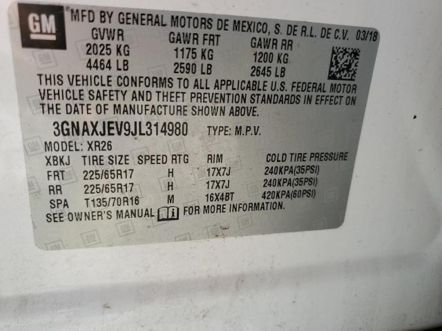 3GNAXJEV9JL314980 - 2018 CHEVROLET EQUINOX LT თეთრი ფოტო 13