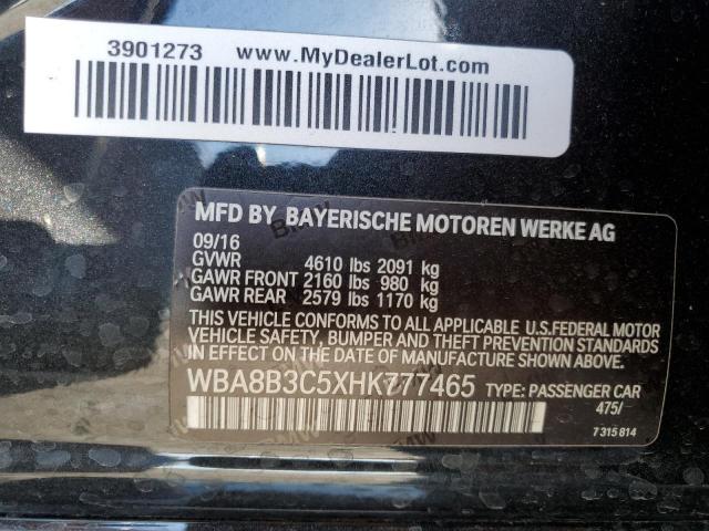 WBA8B3C5XHK777465 - 2017 BMW 340 I შავი ფოტო 12