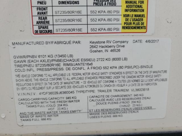 4YDF36029J6360045 - 2018 KEYSTONE TRAILER TWO TONE photo 10