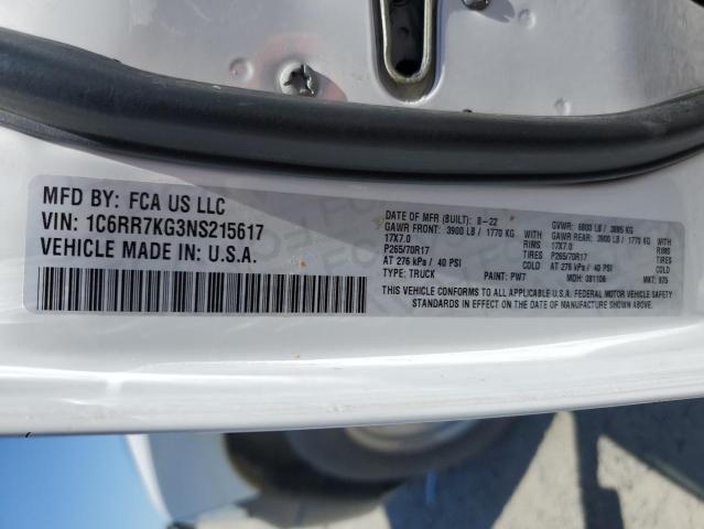 1C6RR7KG3NS215617 - 2022 RAM 1500 CLASSIC TRADESMAN Blanco foto 12