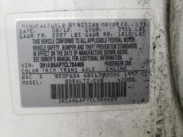 3N1AB6AP7CL784409 - 2012 NISSAN SENTRA 2.0 WHITE photo 12