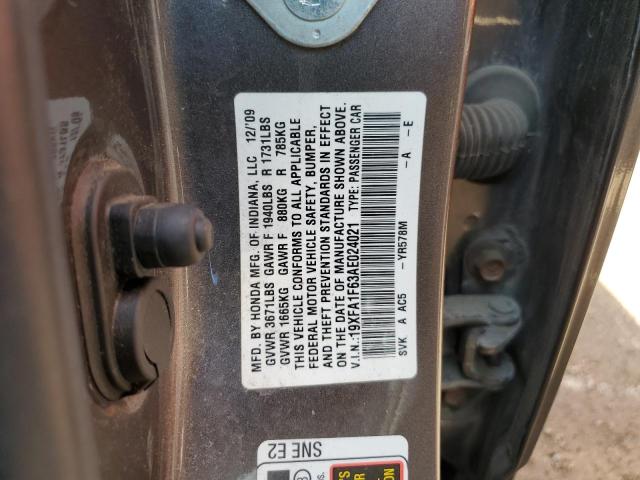 19XFA1F63AE024021 - 2010 HONDA CIVIC LX-S Մոխրագույն լուսանկար 12