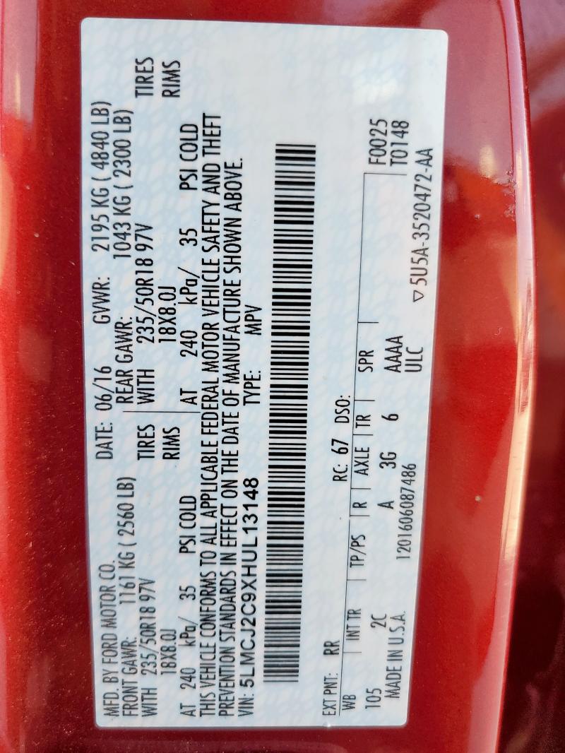 5LMCJ2C9XHUL13148 - 2017 LINCOLN MKC SELECT RED photo 13