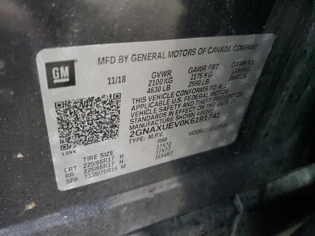 2GNAXUEV0K6191741 - 2019 CHEVROLET EQUINOX LT GRAY photo 13