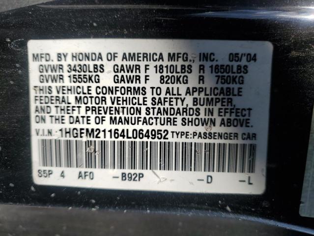 1HGEM21164L064952 - 2004 HONDA CIVIC DX VP Սև լուսանկար 23