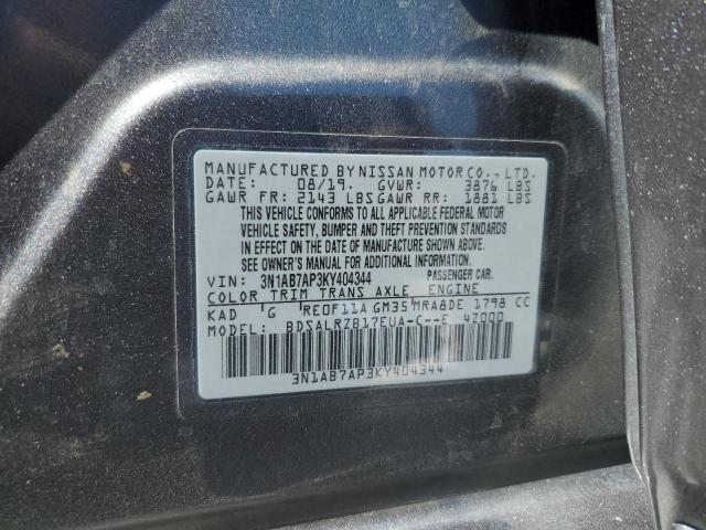3N1AB7AP3KY404344 - 2019 NISSAN SENTRA S CHARCOAL photo 12