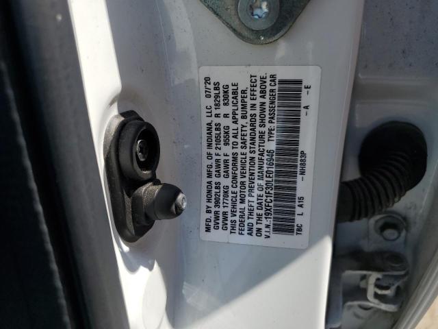 19XFC1F30LE016946 - 2020 HONDA CIVIC EX WHITE photo 12