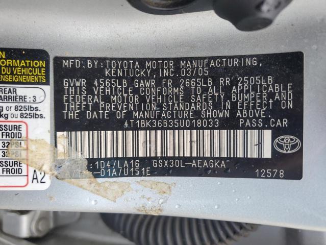 4T1BK36B35U018033 - 2005 TOYOTA AVALON XL/ XL SILVER photo 12