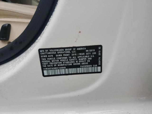 1VWAH7A38DC144640 - 2013 VOLKSWAGEN PASSAT S WHITE photo 12