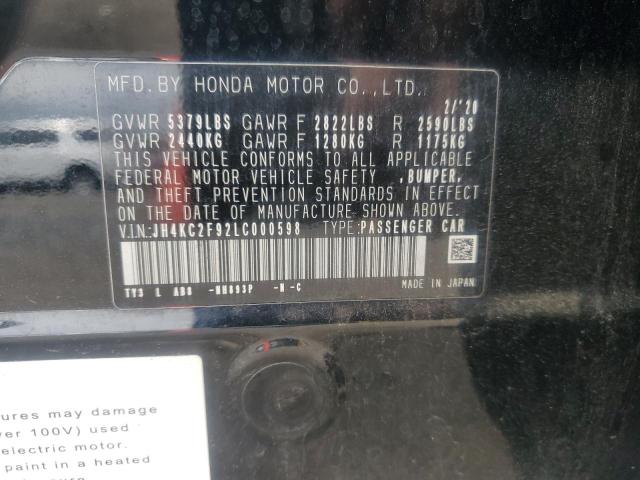 JH4KC2F92LC000598 - 2020 ACURA RLX SPORT HYBRID ADVANCE BLACK photo 12