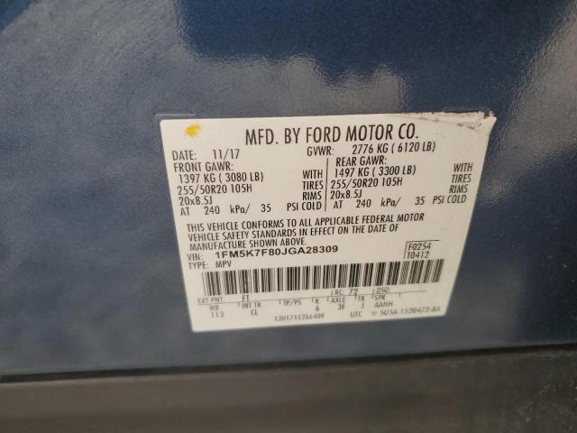 1FM5K7F80JGA28309 - 2018 FORD EXPLORER LIMITED Niebieski zdjęcie 13