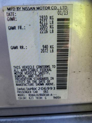 1N4AL3AP8DC206993 - 2013 NISSAN ALTIMA 2.5 SILVER photo 12