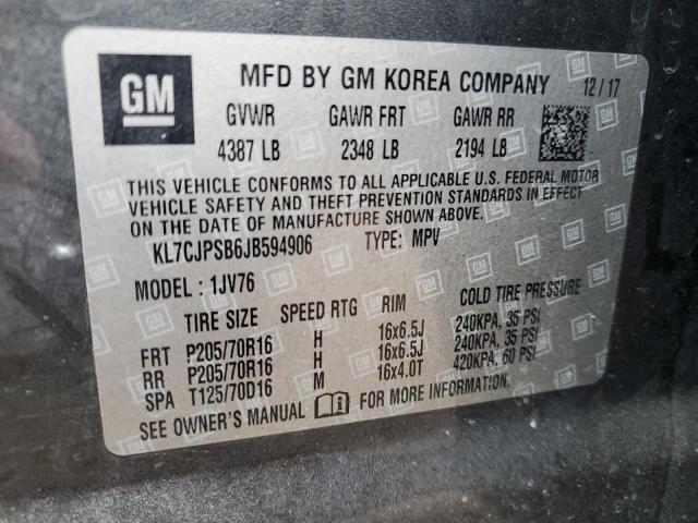 KL7CJPSB6JB594906 - 2018 CHEVROLET TRAX 1LT 黑色 照片 13